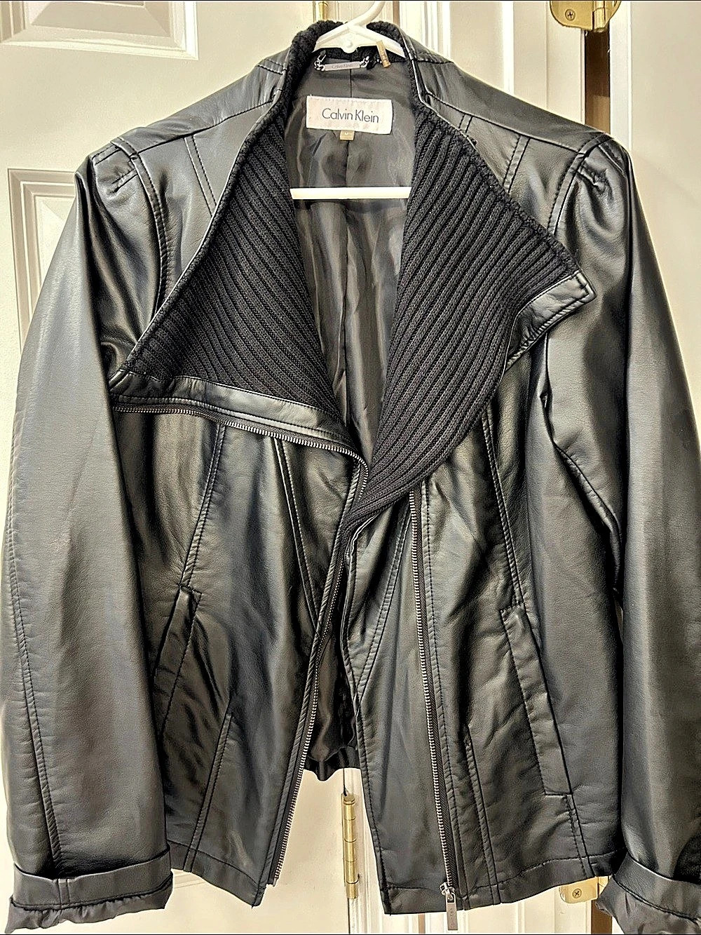 Calvin Klein Faux Leather Moto Jacket Black